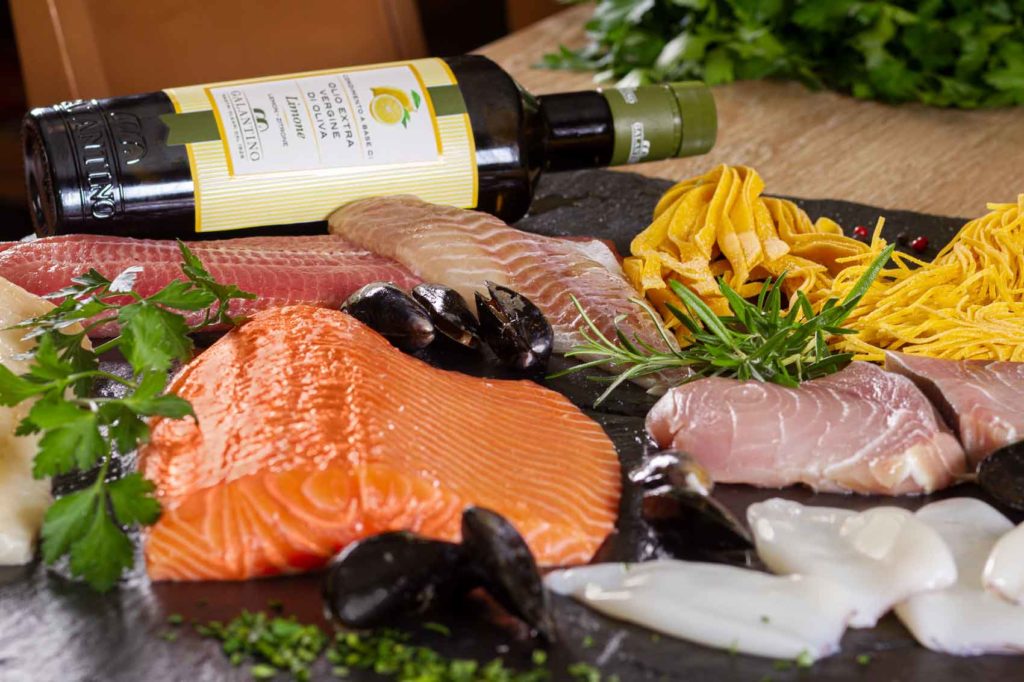 Frischer Fisch & Meeresfrüchte sowie Oliven Öl Höchster Qualität